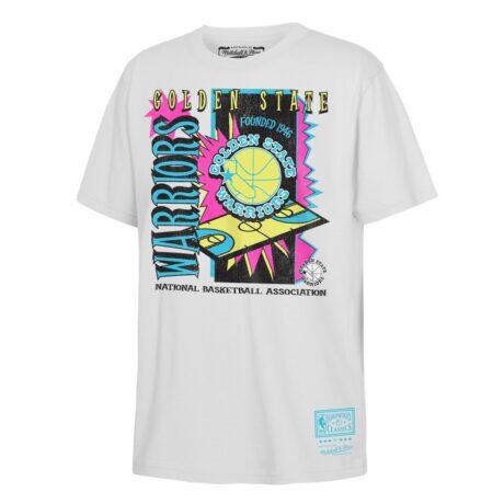Golden State Warriors Mitchell & Ness Youth Neon Court Shock T-Shirt - White - Front View