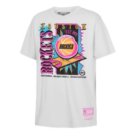 Houston Rockets Mitchell & Ness Youth Neon Court Shock T-Shirt - White - Front View