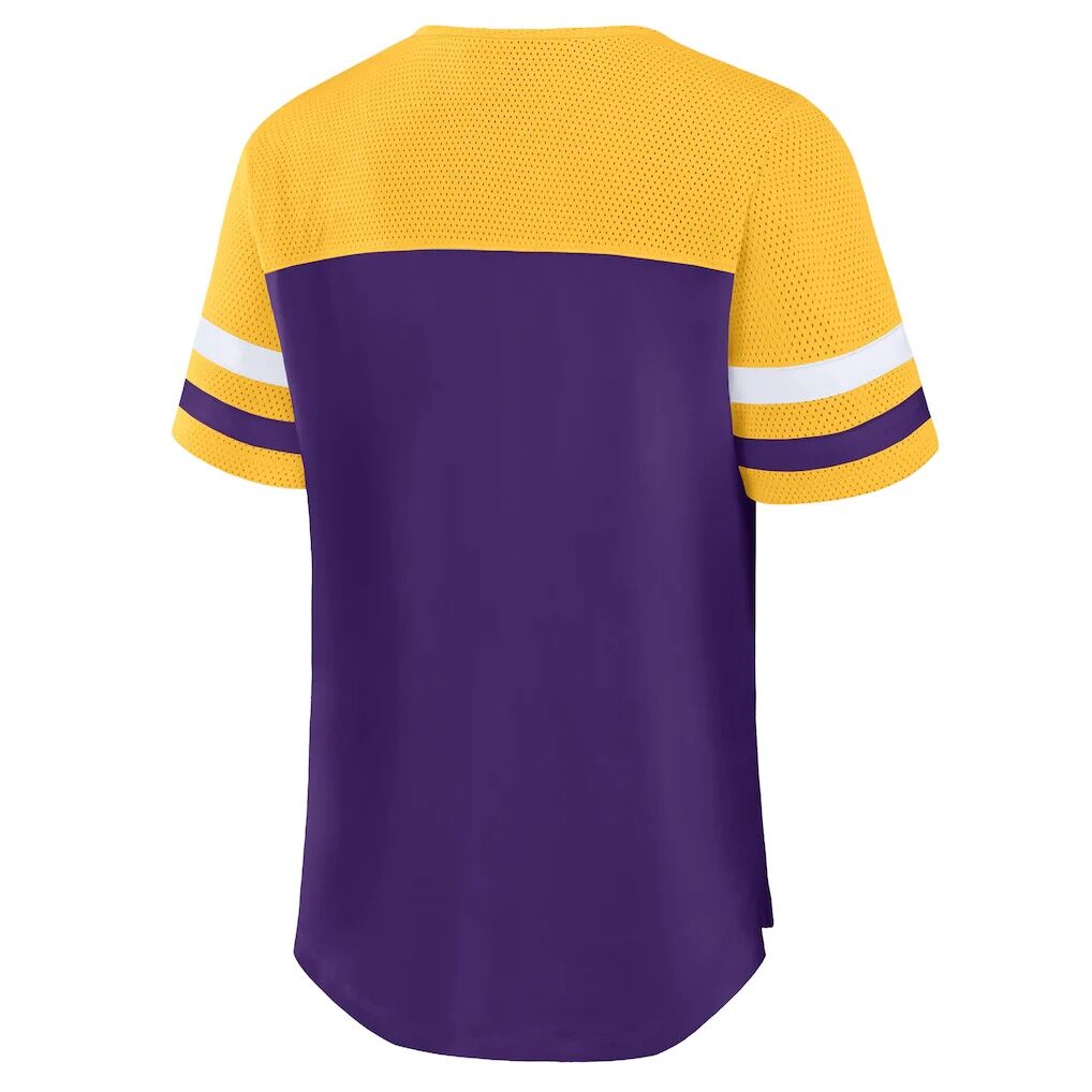 Minnesota Vikings Fashion7 Women's Plus Size Throwback Curl Route Lace-Up T-Shirt - Purple/Gold