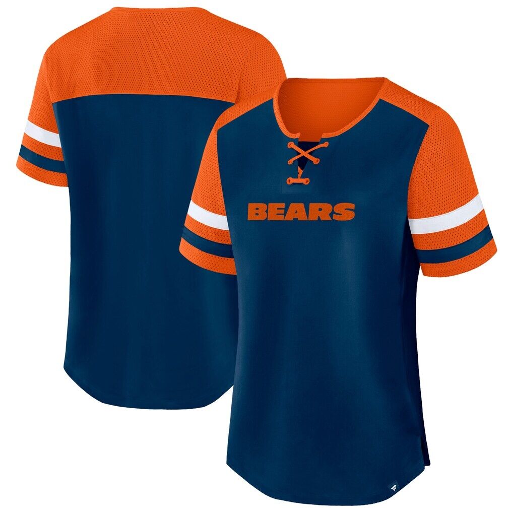 Chicago Bears Fashion7 Women's Plus Size Throwback Curl Route Lace-Up T-Shirt - Navy/Orange