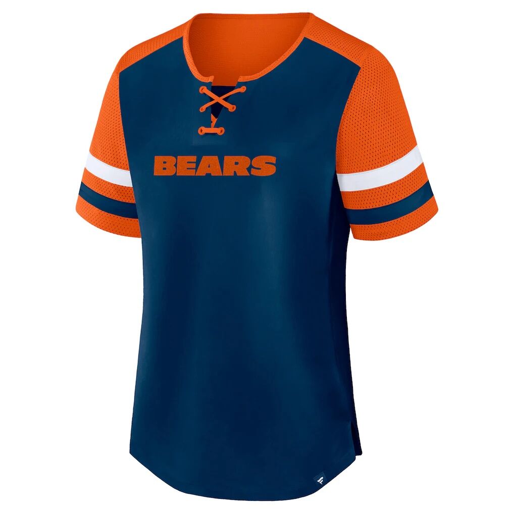 Chicago Bears Fashion7 Women's Plus Size Throwback Curl Route Lace-Up T-Shirt - Navy/Orange