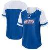 New York Giants Fashion7 Women's Plus Size Throwback Curl Route Lace-Up T-Shirt - - Front View