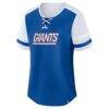 New York Giants Fashion7 Women's Plus Size Throwback Curl Route Lace-Up T-Shirt - - Side View