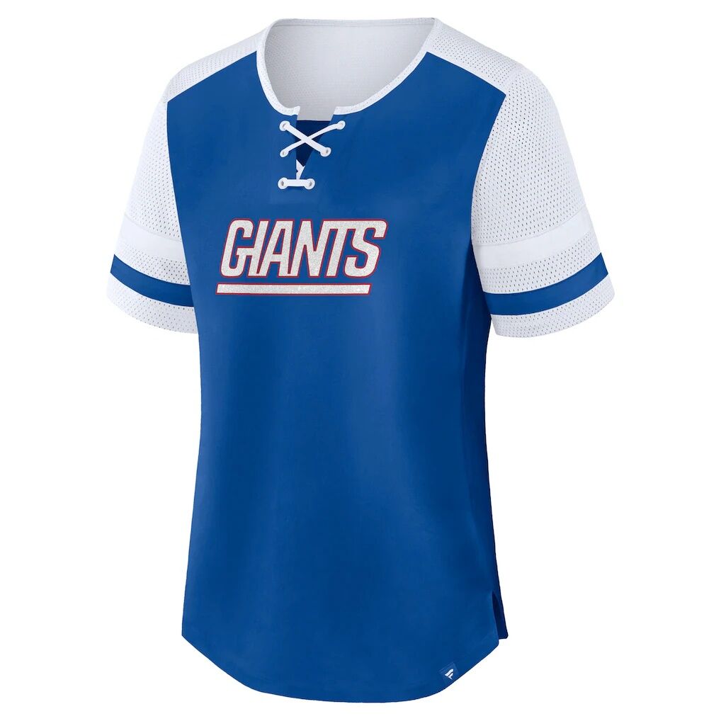 New York Giants Fashion7 Women's Plus Size Throwback Curl Route Lace-Up T-Shirt - Royal/Red