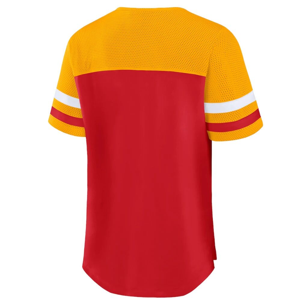 Kansas City Chiefs Fashion7 Women's Plus Size Throwback Curl Route Lace-Up T-Shirt - Red/Gold