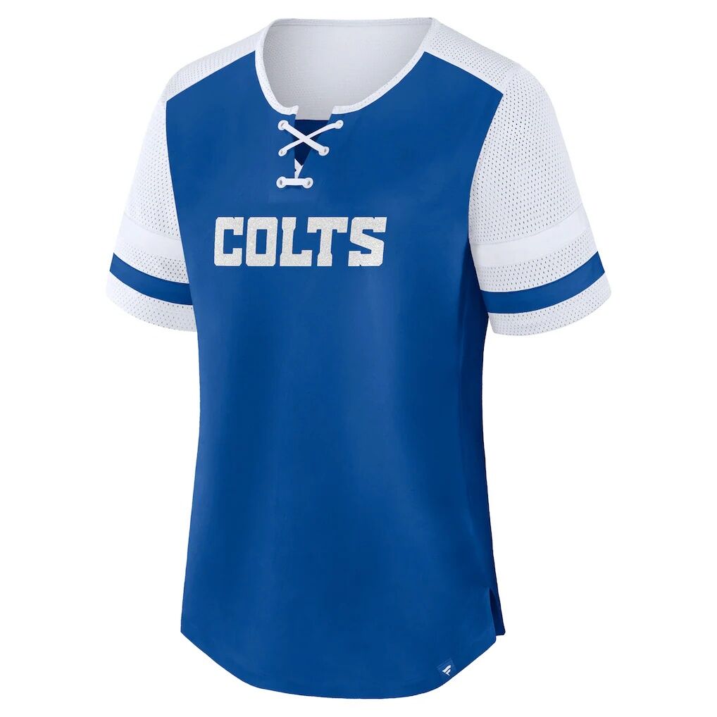 Indianapolis Colts Fashion7 Women's Plus Size Throwback Curl Route Lace-Up T-Shirt - Royal/Silver