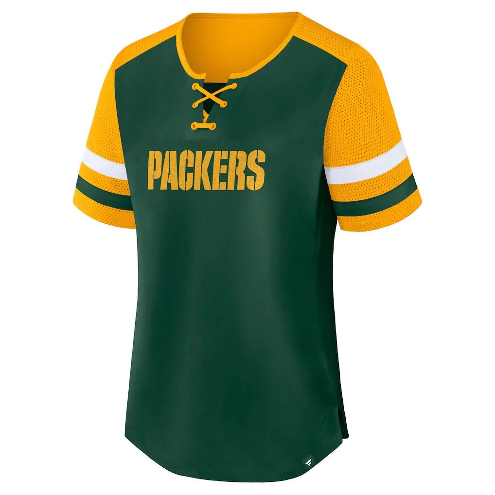 Green Bay Packers Fashion7 Women's Plus Size Throwback Curl Route Lace-Up T-Shirt - Green/Gold