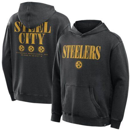 Pittsburgh Steelers Fashion7 Big & Tall Relaxed Intense Rivalry Washed Hoodie - Black - Front View