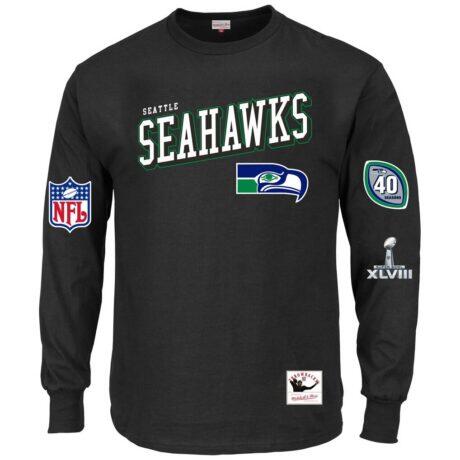 Seattle Seahawks Mitchell & Ness Big & Tall Training Camp Long Sleeve T-Shirt - Black - Front View