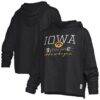 Iowa Hawkeyes Pressbox Women's Castillo Slub Waist Length Long Sleeve Hooded T-Shirt - Black - Front View