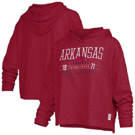 Arkansas Razorbacks Pressbox Women's Castillo Slub Waist Length Long Sleeve Hooded T-Shirt - - Front View
