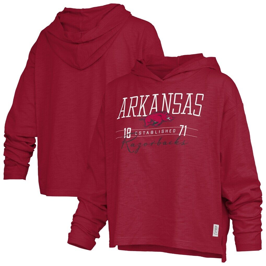 Arkansas Razorbacks Pressbox Women's Castillo Slub Waist Length Long Sleeve Hooded T-Shirt - Cardinal