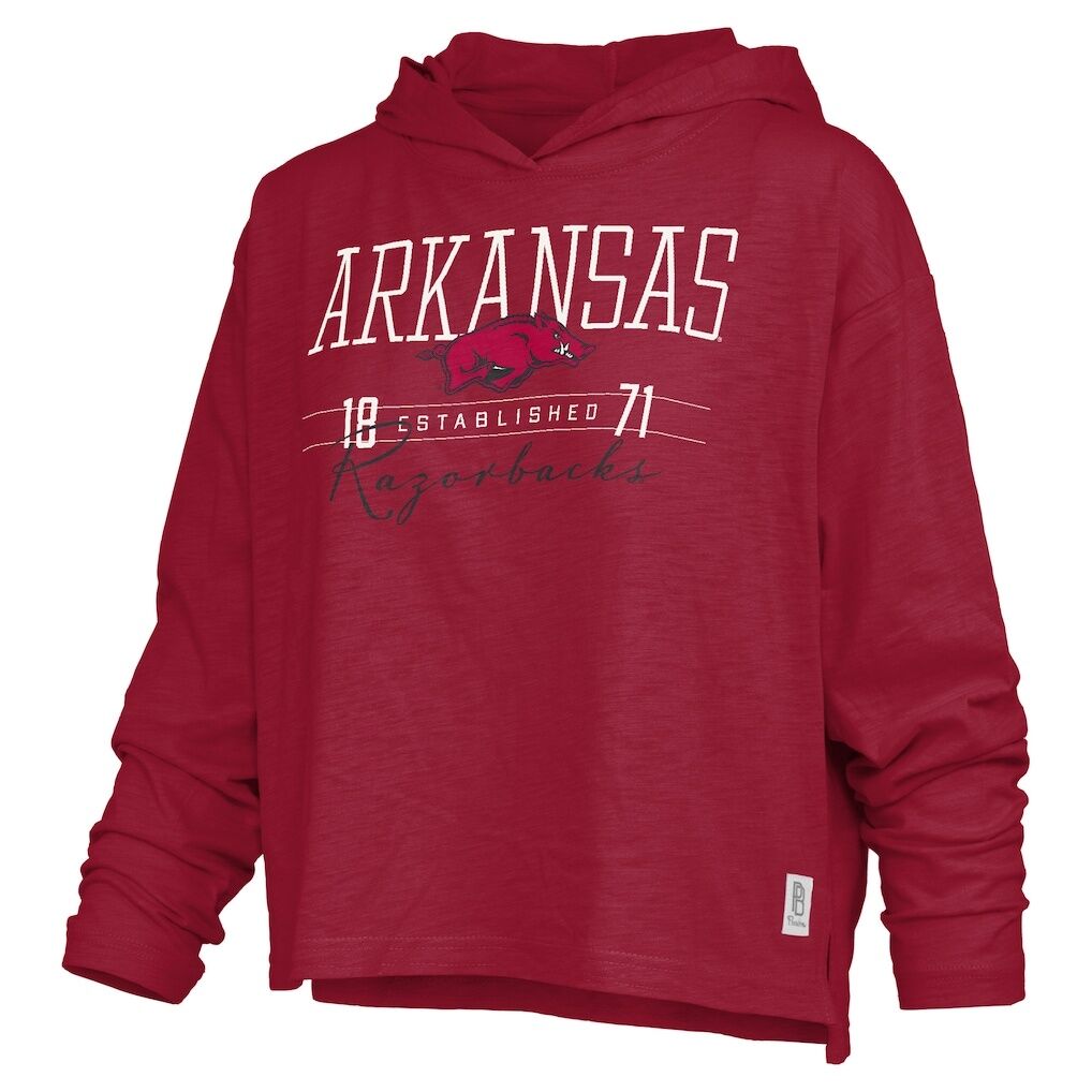 Arkansas Razorbacks Pressbox Women's Castillo Slub Waist Length Long Sleeve Hooded T-Shirt - Cardinal