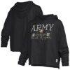 Army Black Knights Pressbox Women's Castillo Slub Waist Length Long Sleeve Hooded T-Shirt - Black - Front View