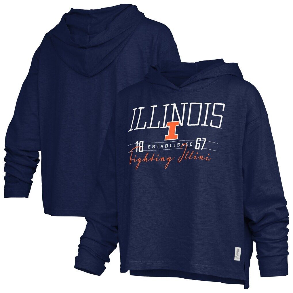 Illinois Fighting Illini Pressbox Women's Castillo Slub Waist Length Long Sleeve Hooded T-Shirt