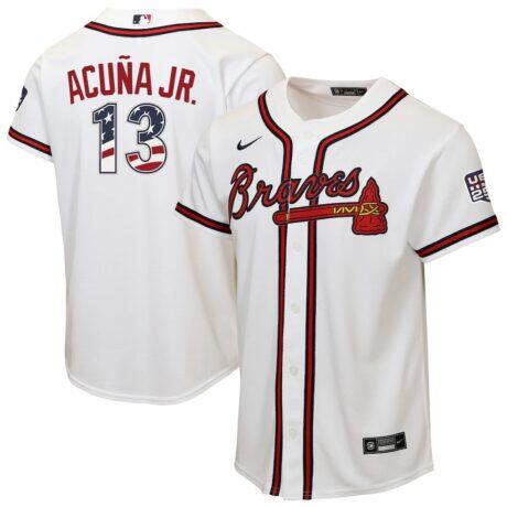 Ronald Acuña Jr. Atlanta Braves Nike Youth USA 250 Fourth of July Home Replica Jersey - White - Front View