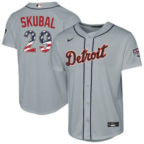 Tarik Skubal Detroit Tigers Nike Youth USA 250 Fourth of July Road Replica Jersey - Gray - Front View