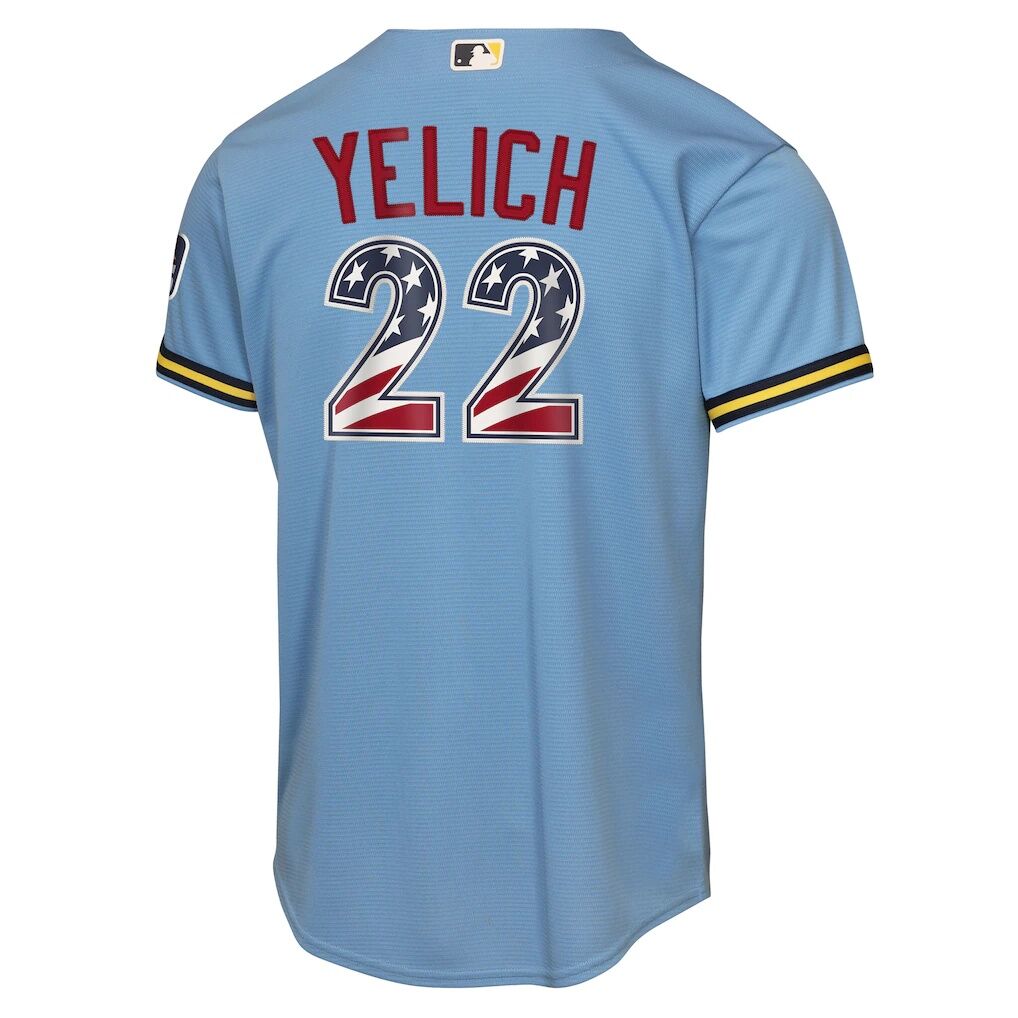Christian Yelich Milwaukee Brewers Nike Youth USA 250 Fourth of July Road Replica Jersey - Light Blue