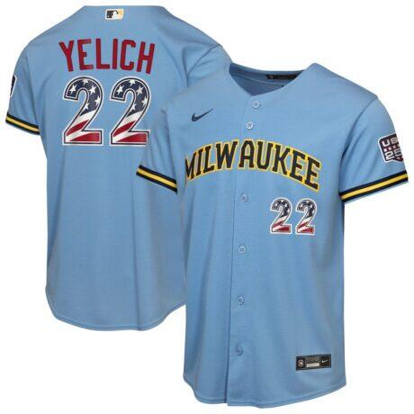 Christian Yelich Milwaukee Brewers Nike Youth USA 250 Fourth of July Road Replica Jersey - - Front View