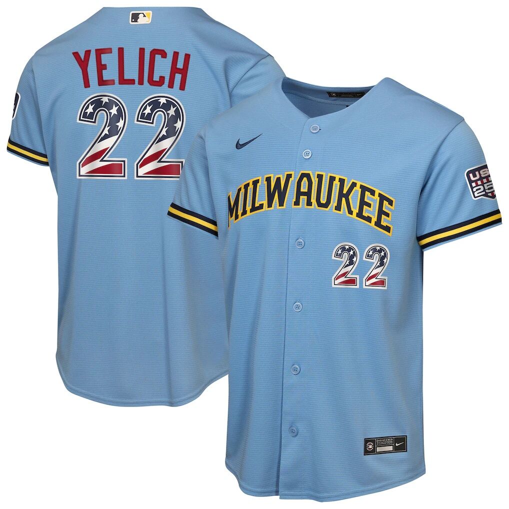 Christian Yelich Milwaukee Brewers Nike Youth USA 250 Fourth of July Road Replica Jersey - Light Blue