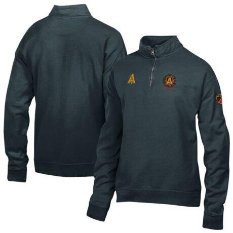 Atlanta United FC Logo ComfortWash Fleece Quarter-Zip Jacket - Black - Front View