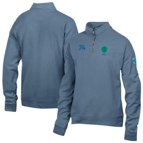 Seattle Sounders FC Logo ComfortWash Fleece Quarter-Zip Jacket - Blue - Front View