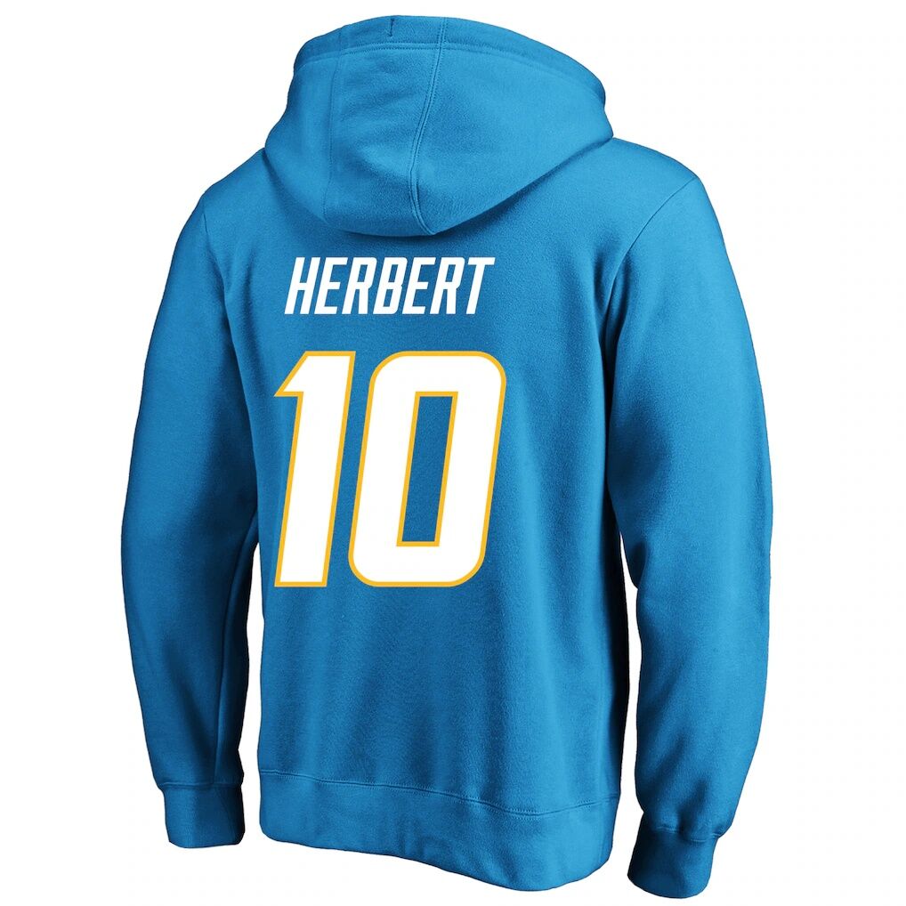 Justin Herbert Los Angeles Chargers Fashion7 Big & Tall Name & Number Fleece Hoodie - Powder Blue