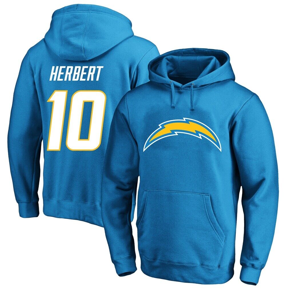 Justin Herbert Los Angeles Chargers Fashion7 Big & Tall Name & Number Fleece Hoodie - Powder Blue