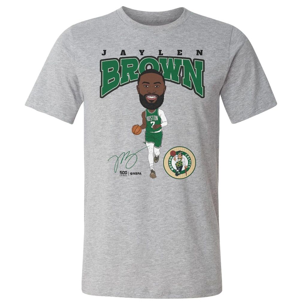 Jaylen Brown Boston Celtics 500 Level Hardwood Comic T-Shirt – Heather Gray