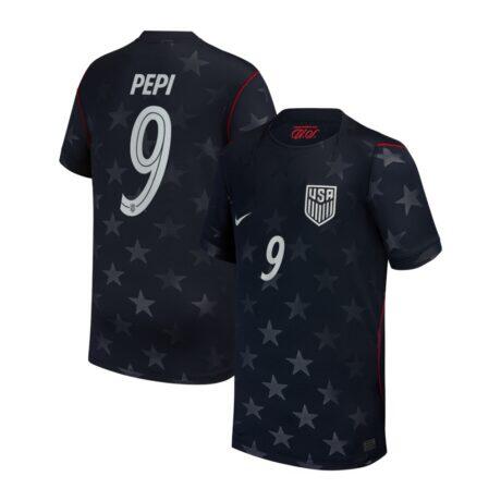 Ricardo Pepi USMNT Nike Youth 2026/27 Away Stadium Replica Jersey - Blue - Front View