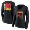 Atlanta Hawks Women's Home Court Pop Personalized Name & Number Long Sleeve V-Neck T-Shirt - Black - Front View