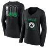 Boston Celtics Women's Home Court Pop Personalized Name & Number Long Sleeve V-Neck T-Shirt - Black - Front View