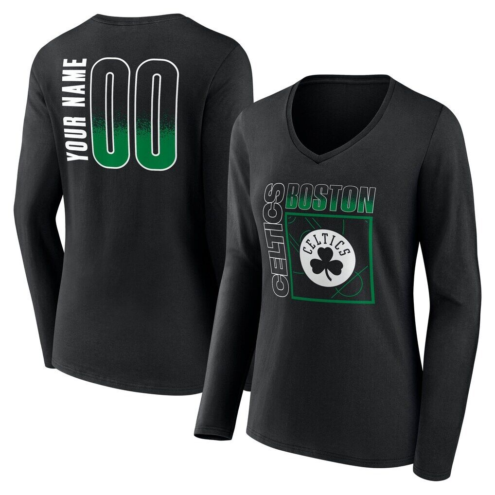 Boston Celtics Women's Home Court Pop Personalized Name & Number Long Sleeve V-Neck T-Shirt