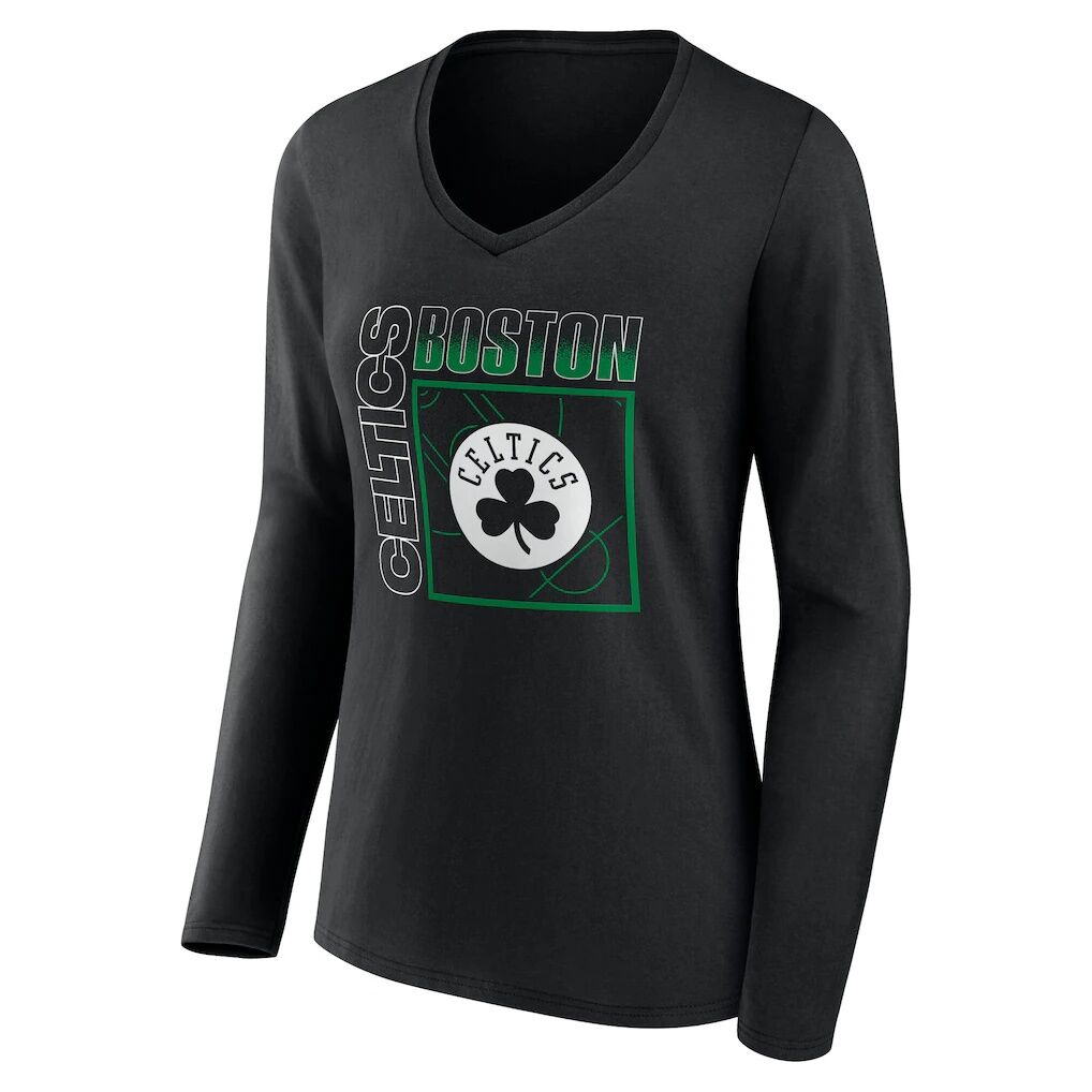 Boston Celtics Women's Home Court Pop Personalized Name & Number Long Sleeve V-Neck T-Shirt