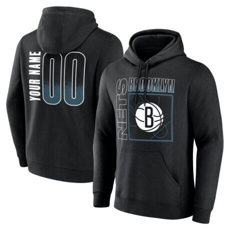 Brooklyn Nets Big & Tall Home Court Pop Personalized Name & Number Hoodie - Black - Front View