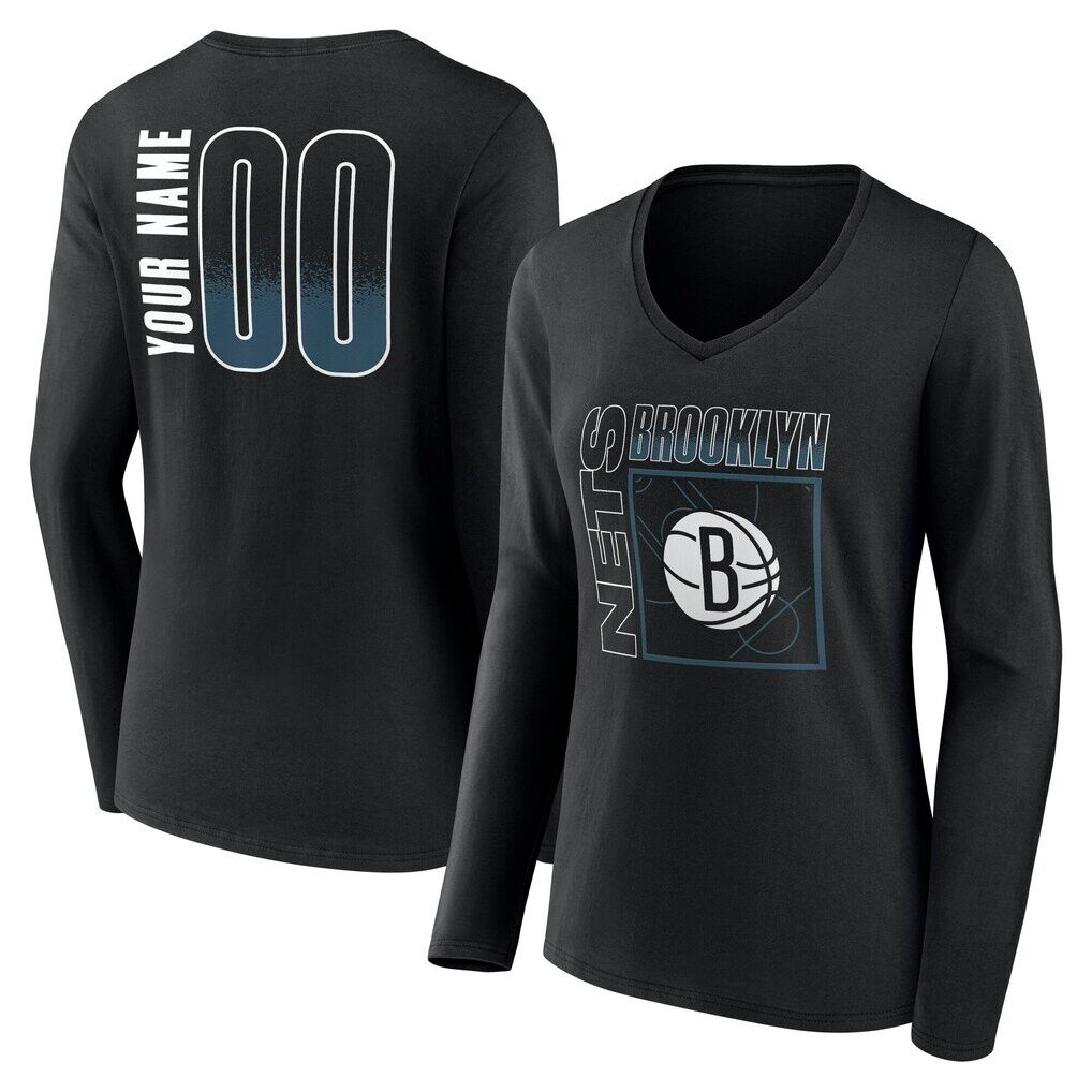 Brooklyn Nets Women's Home Court Pop Personalized Name & Number Long Sleeve V-Neck T-Shirt