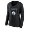 Brooklyn Nets Women's Home Court Pop Personalized Name & Number Long Sleeve V-Neck T-Shirt - Black - Side View