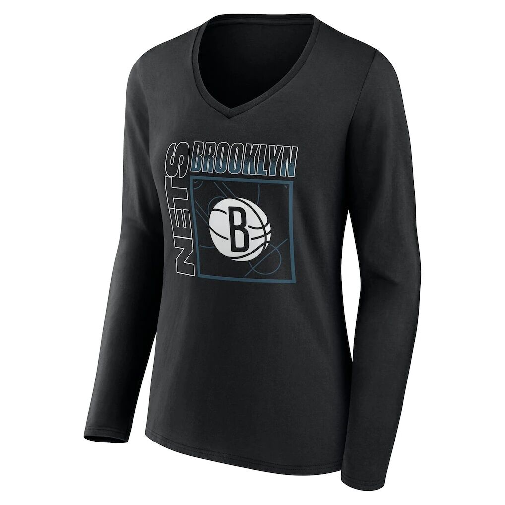 Brooklyn Nets Women's Home Court Pop Personalized Name & Number Long Sleeve V-Neck T-Shirt