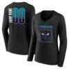 Charlotte Hornets Women's Home Court Pop Personalized Name & Number Long Sleeve V-Neck T-Shirt - Black - Front View