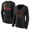 Cleveland Cavaliers Women's Home Court Pop Personalized Name & Number Long Sleeve V-Neck T-Shirt - Black - Front View