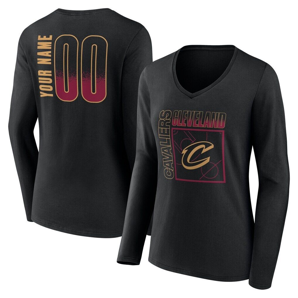 Cleveland Cavaliers Women's Home Court Pop Personalized Name & Number Long Sleeve V-Neck T-Shirt