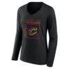 Cleveland Cavaliers Women's Home Court Pop Personalized Name & Number Long Sleeve V-Neck T-Shirt - Black - Side View