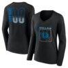 Dallas Mavericks Women's Home Court Pop Personalized Name & Number Long Sleeve V-Neck T-Shirt - Black - Front View