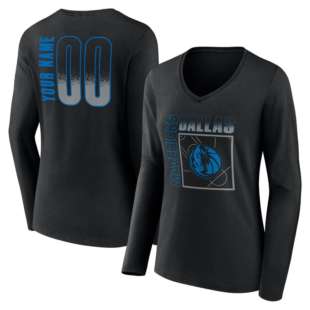 Dallas Mavericks Women's Home Court Pop Personalized Name & Number Long Sleeve V-Neck T-Shirt