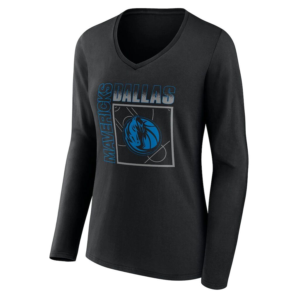Dallas Mavericks Women's Home Court Pop Personalized Name & Number Long Sleeve V-Neck T-Shirt