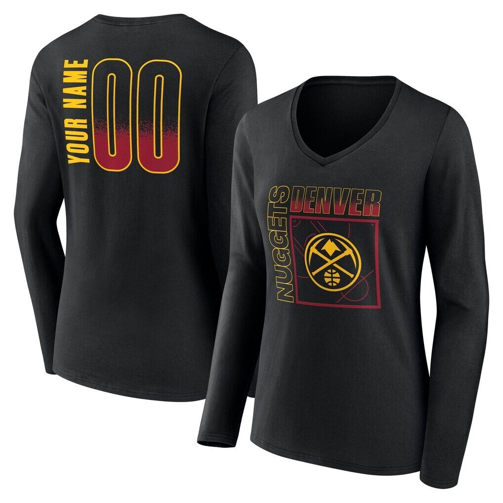 Denver Nuggets Women's Home Court Pop Personalized Name & Number Long Sleeve V-Neck T-Shirt