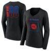 Detroit Pistons Women's Home Court Pop Personalized Name & Number Long Sleeve V-Neck T-Shirt - Black - Front View