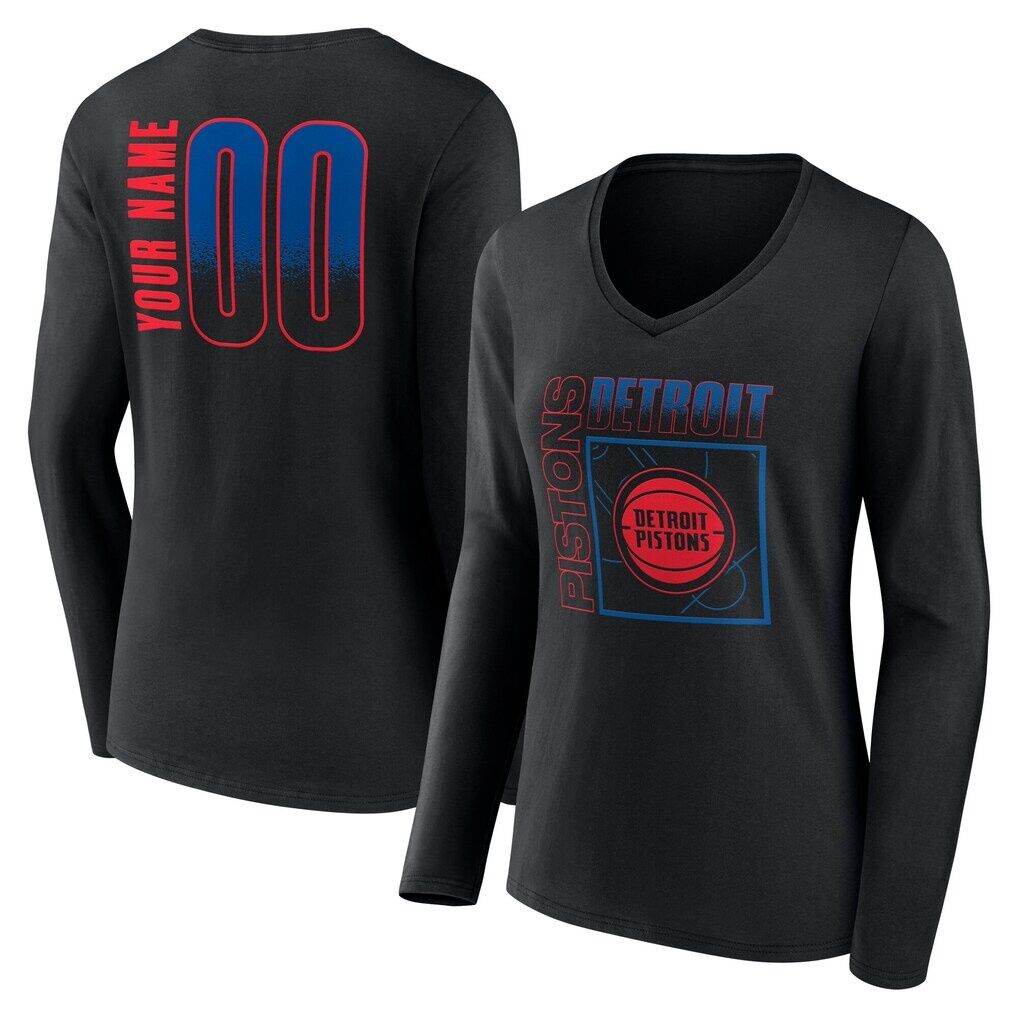 Detroit Pistons Women's Home Court Pop Personalized Name & Number Long Sleeve V-Neck T-Shirt