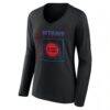 Detroit Pistons Women's Home Court Pop Personalized Name & Number Long Sleeve V-Neck T-Shirt - Black - Side View