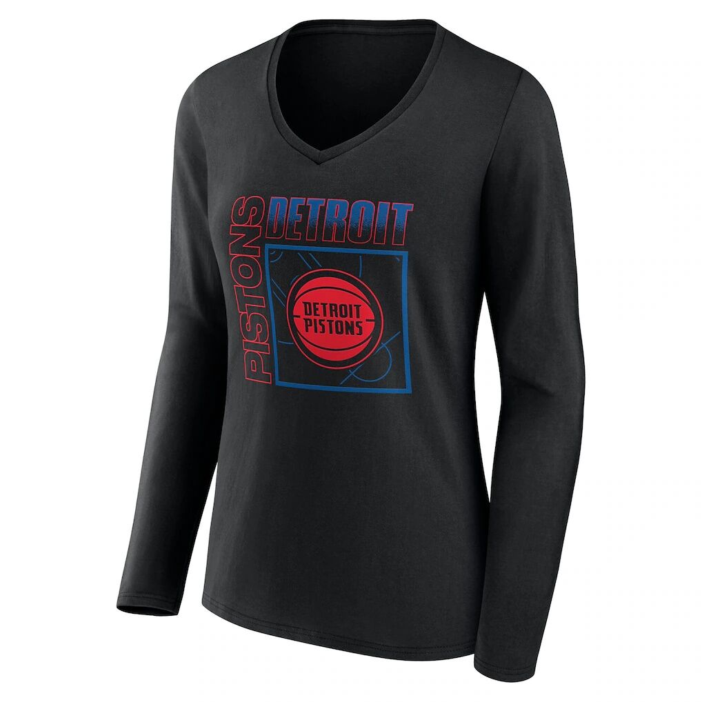 Detroit Pistons Women's Home Court Pop Personalized Name & Number Long Sleeve V-Neck T-Shirt
